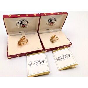 2 Vintage Van Dell Mickey & Co Disney Goofy Brooch Pin Gold Tone Signed Box READ